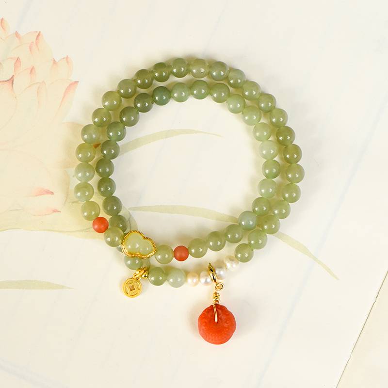 Natural Harmony Hetian Jade Pearl Double Bracelet