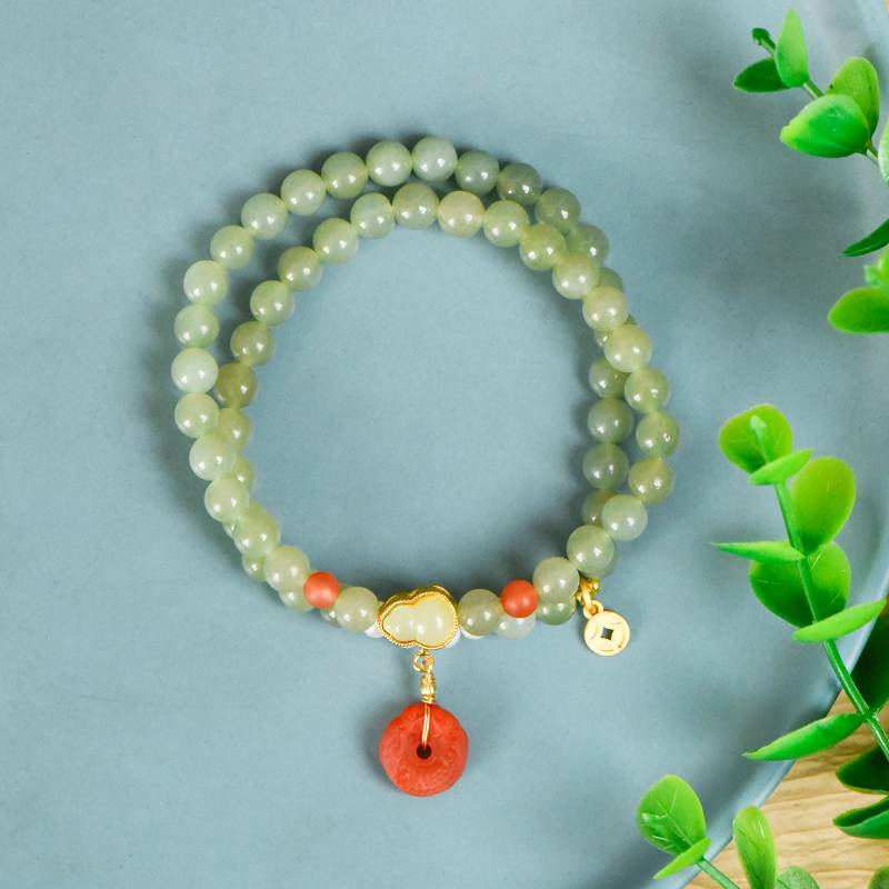 Natural Harmony Hetian Jade Pearl Double Bracelet