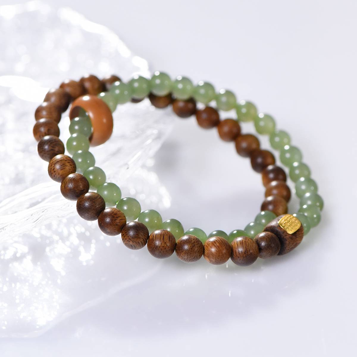 Earth Wisdom Green Hetian Jade Agarwood Double Bracelet