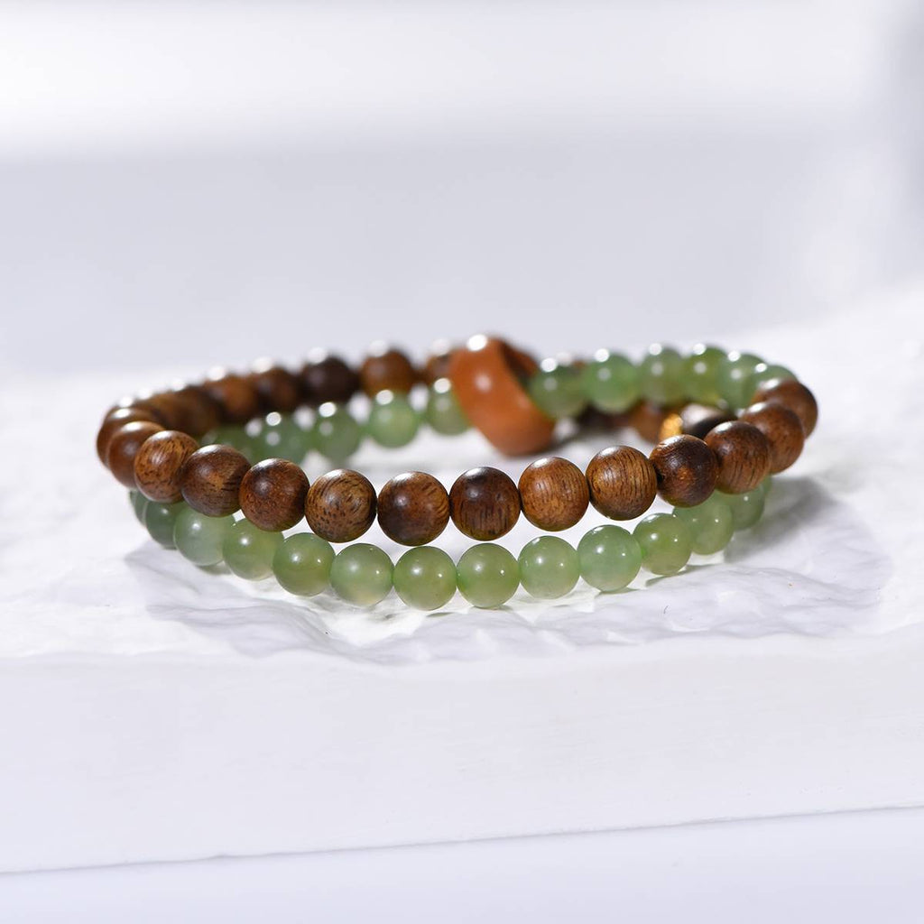 Earth Wisdom Green Hetian Jade Agarwood Double Bracelet