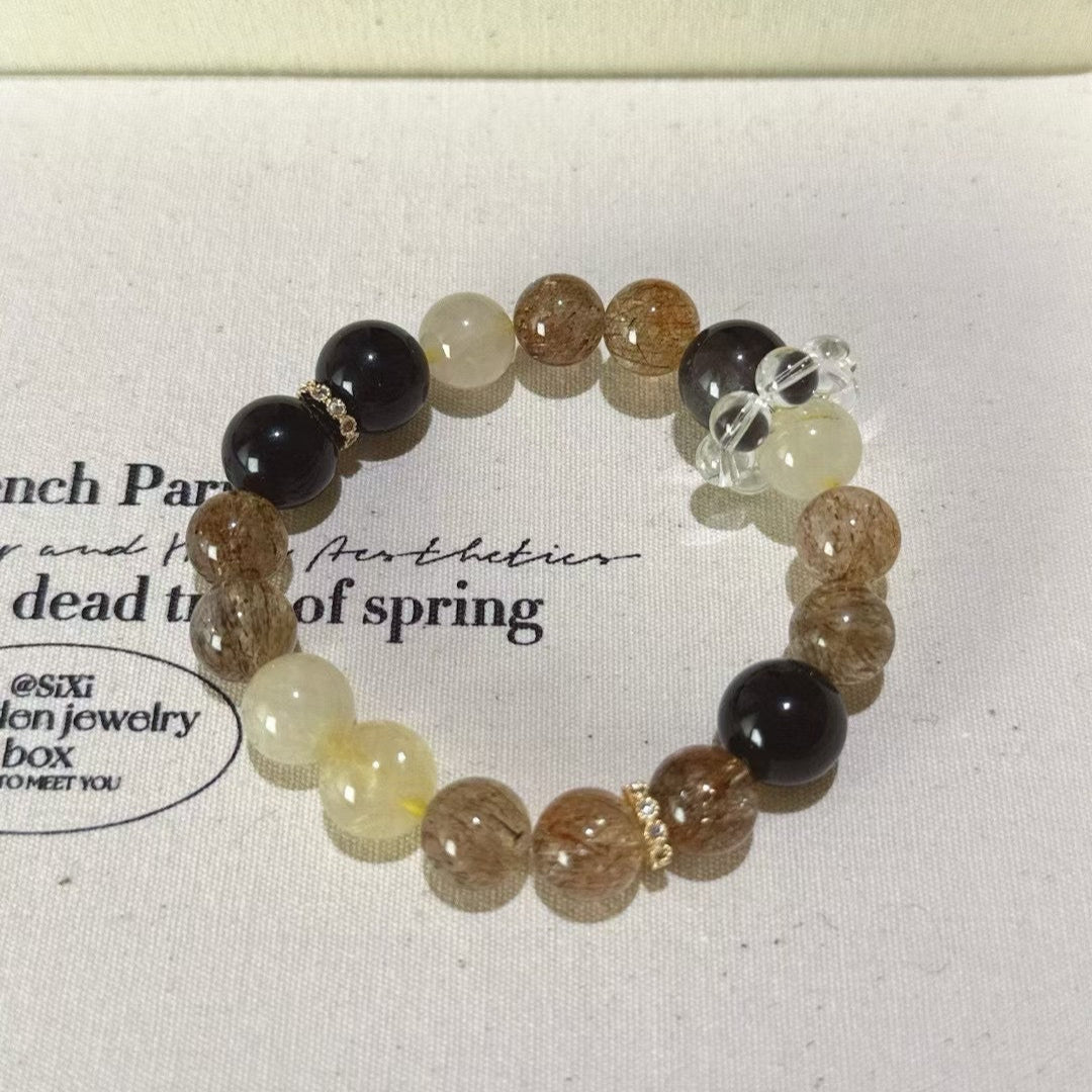 Inner Power - Silver Obsidian & Black Gold Super Quartz Bracelet
