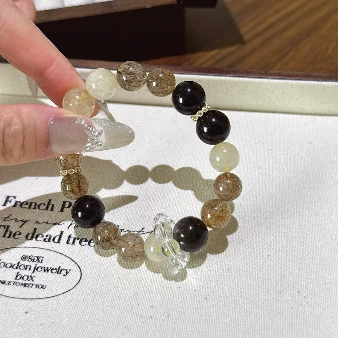 Inner Power - Silver Obsidian & Black Gold Super Quartz Bracelet