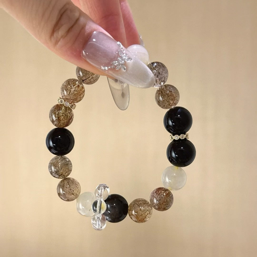 Inner Power - Silver Obsidian & Black Gold Super Quartz Bracelet
