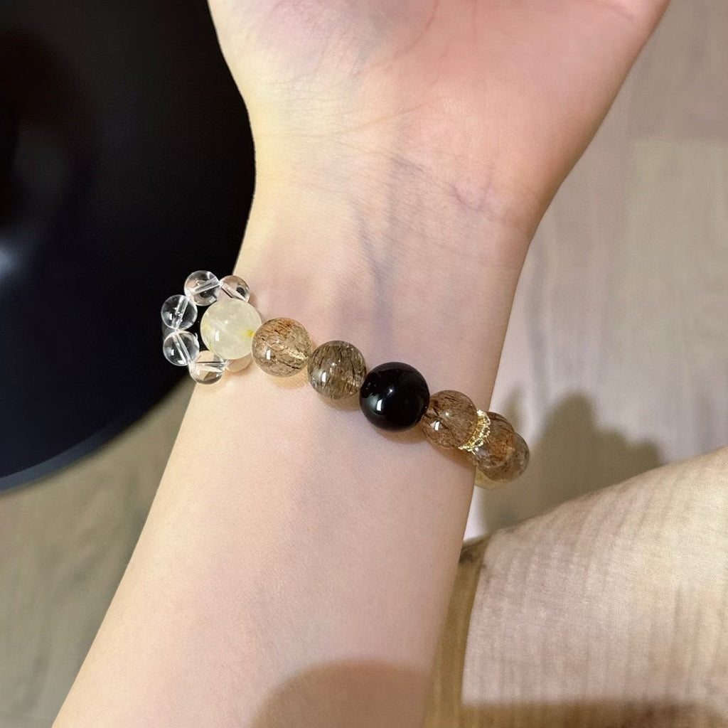 Inner Power - Silver Obsidian & Black Gold Super Quartz Bracelet