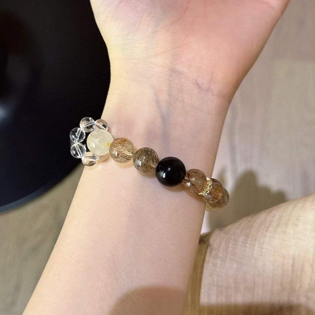 Inner Power - Silver Obsidian & Black Gold Super Quartz Bracelet