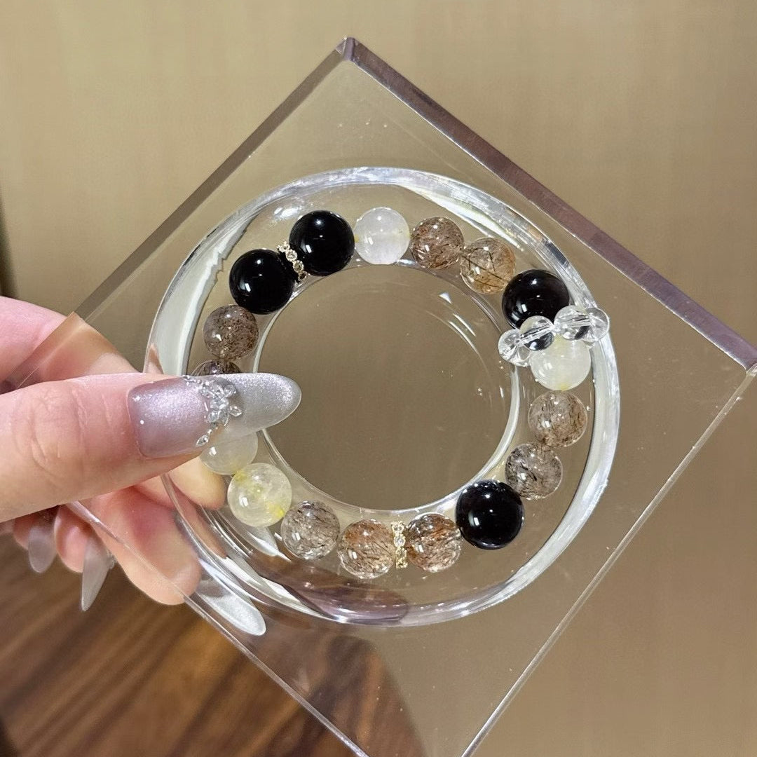Inner Power - Silver Obsidian & Black Gold Super Quartz Bracelet