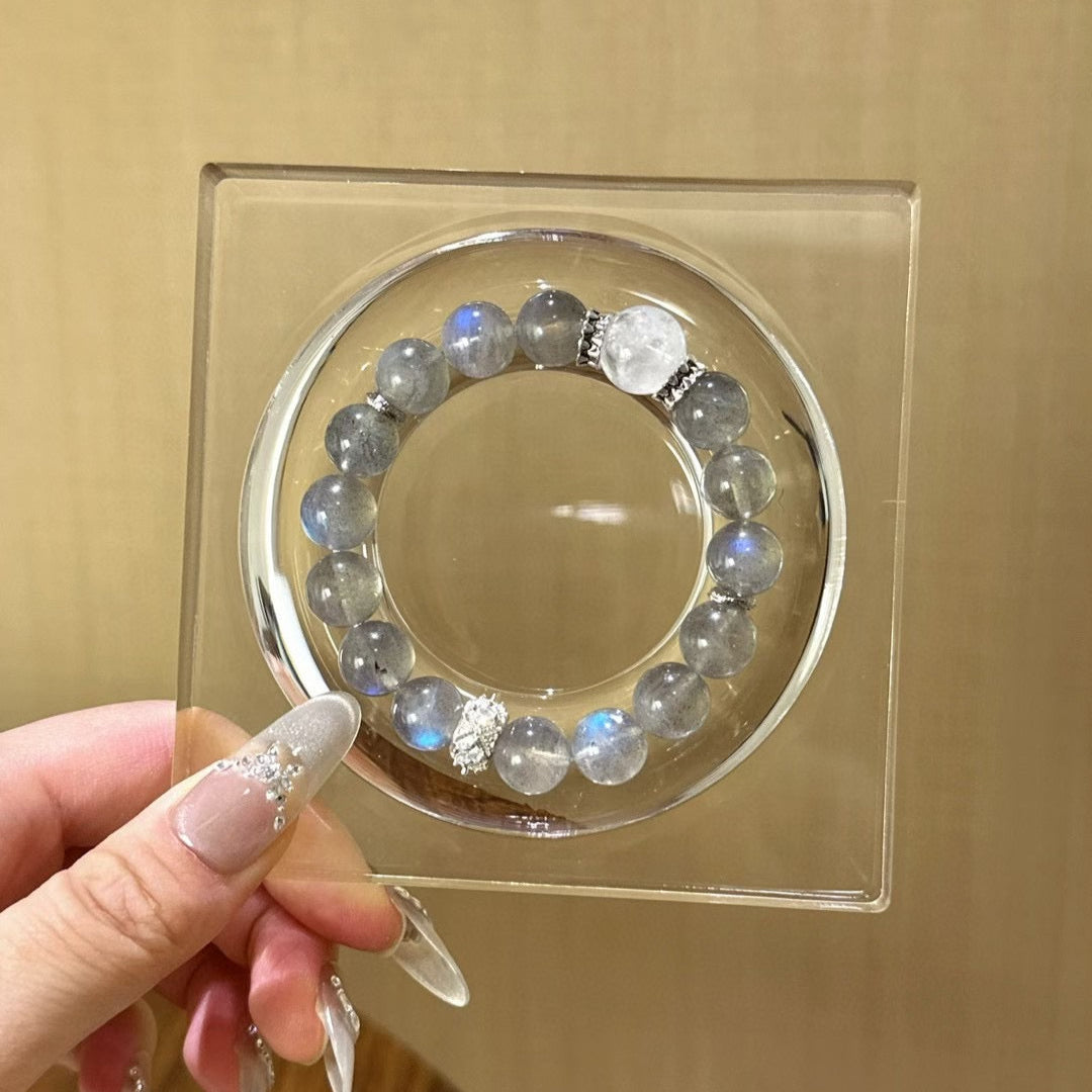 Mystic Clarity - Gray Moonstone & White Ghost Quartz Bracelet