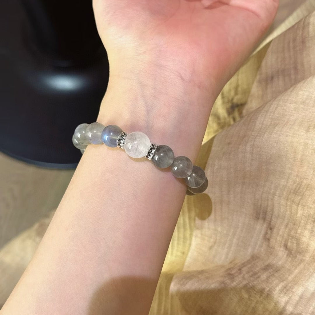 Mystic Clarity - Gray Moonstone & White Ghost Quartz Bracelet