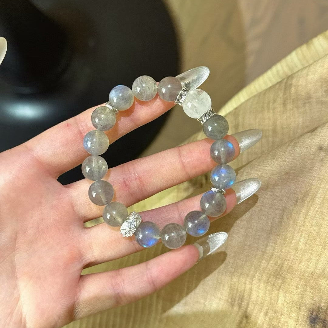 Mystic Clarity - Gray Moonstone & White Ghost Quartz Bracelet