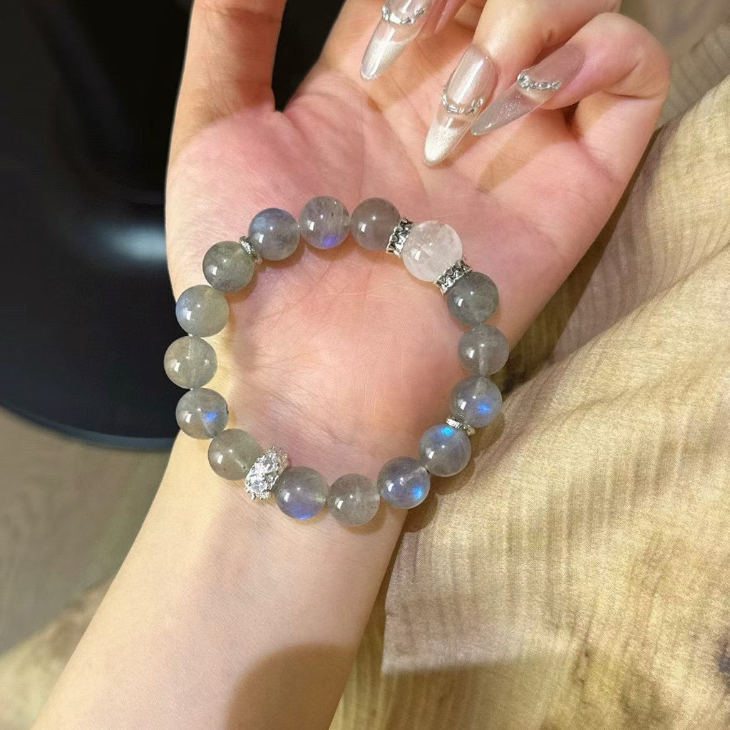 Mystic Clarity - Gray Moonstone & White Ghost Quartz Bracelet