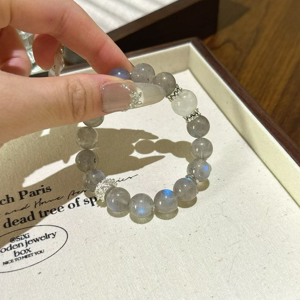 Mystic Clarity - Gray Moonstone & White Ghost Quartz Bracelet