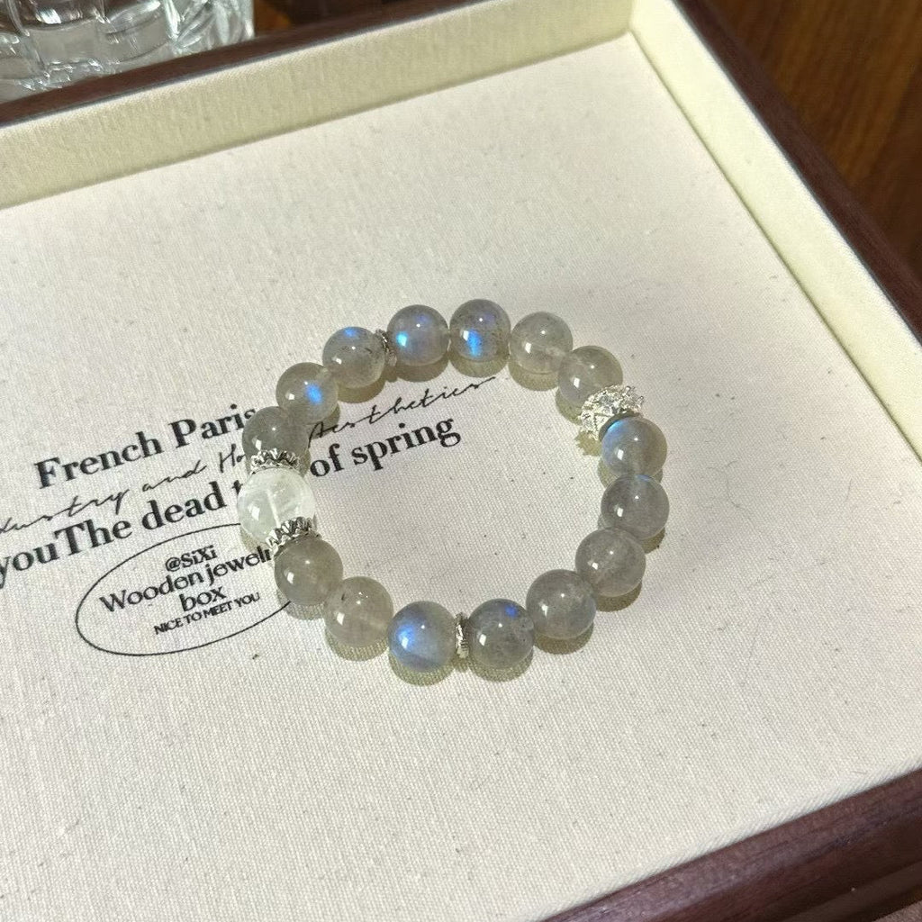 Mystic Clarity - Gray Moonstone & White Ghost Quartz Bracelet