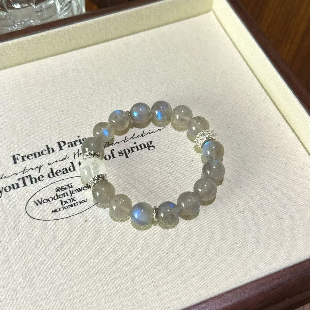 Mystic Clarity - Gray Moonstone & White Ghost Quartz Bracelet