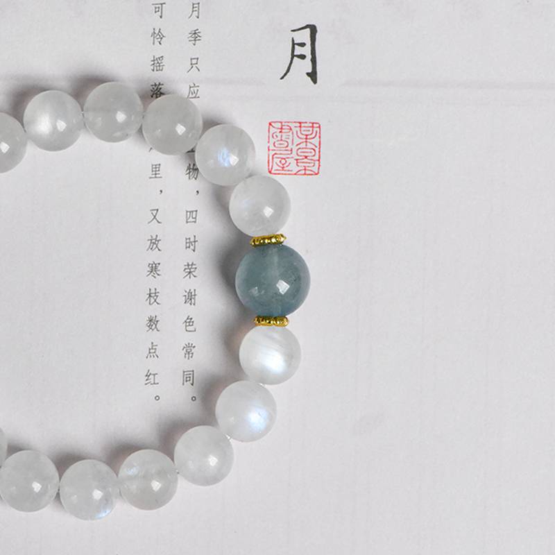 Multi-gem bracelet with aquamarine and moonstone designed to enhance intuitive clarity and positive energy.