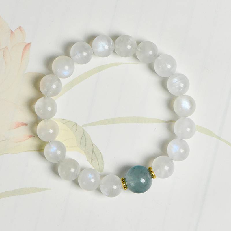 Aquamarine and moonstone bracelet supporting emotional well-being and intuition.