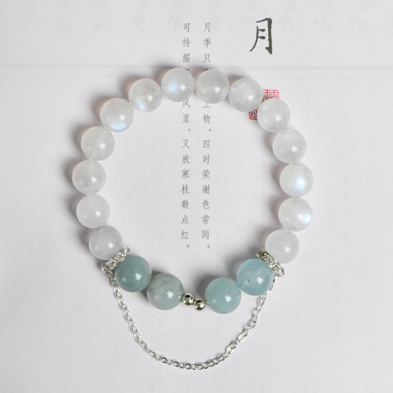 Aquamarine and moonstone bracelet supporting emotional well-being and intuition.