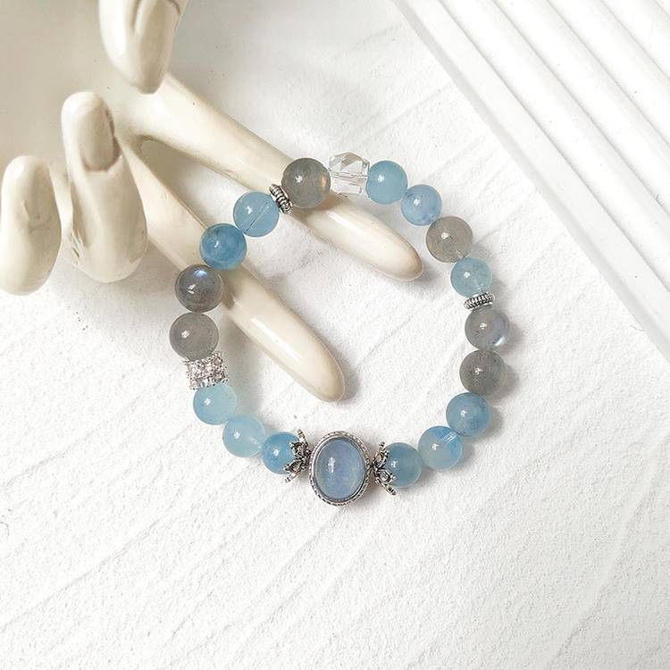 Aquamarine and moonstone bracelet supporting emotional well-being and positive intentions.