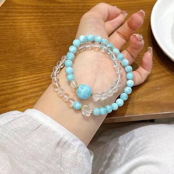 Larimar and clear quartz healing bracelet supporting balance, peace, and relaxation.
